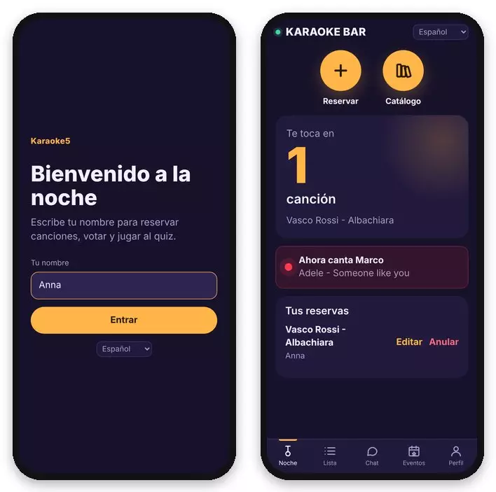 El invitado escribe su nombre y entra &middot; La noche: su turno, qui&eacute;n canta, sus reservas