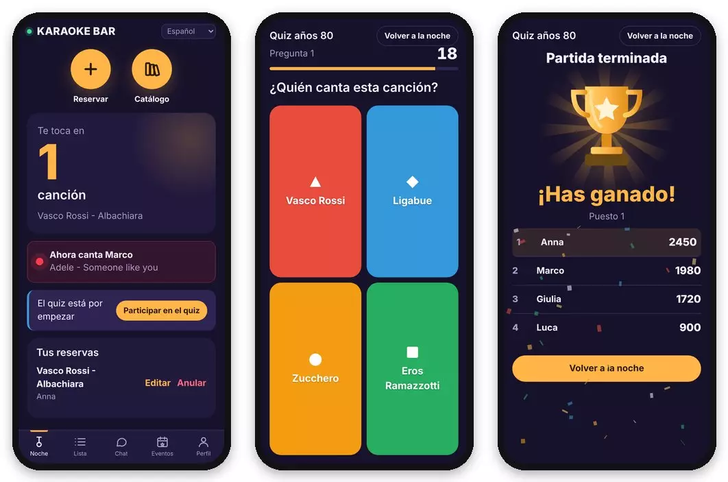 La invitaci&oacute;n al quiz en la noche &middot; Una pregunta con la cuenta atr&aacute;s &middot; La clasificaci&oacute;n final